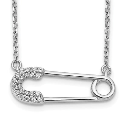 14K Weißgold Echt Diamant Sicherheits Brosche Halskette