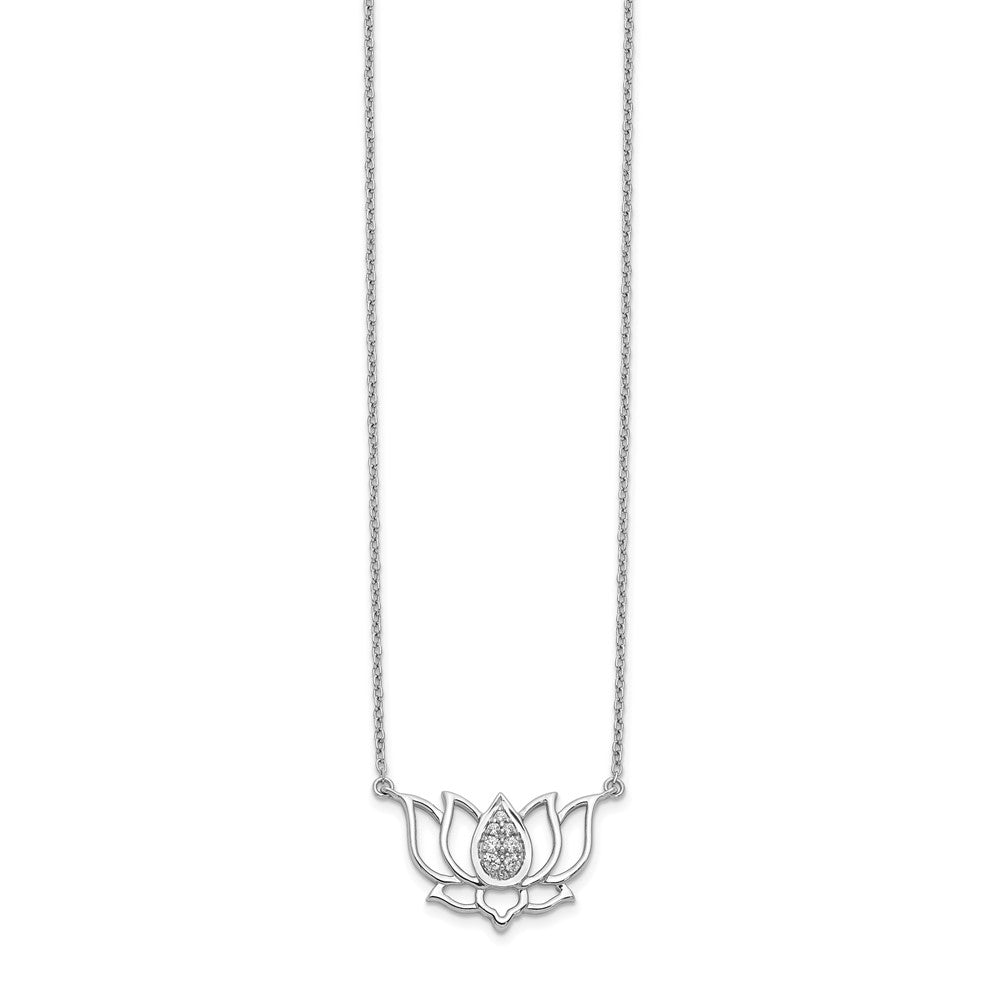 14K Weißgold Echt Diamant Lotus Blume Halskette