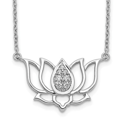 14K Weißgold Echt Diamant Lotus Blume Halskette