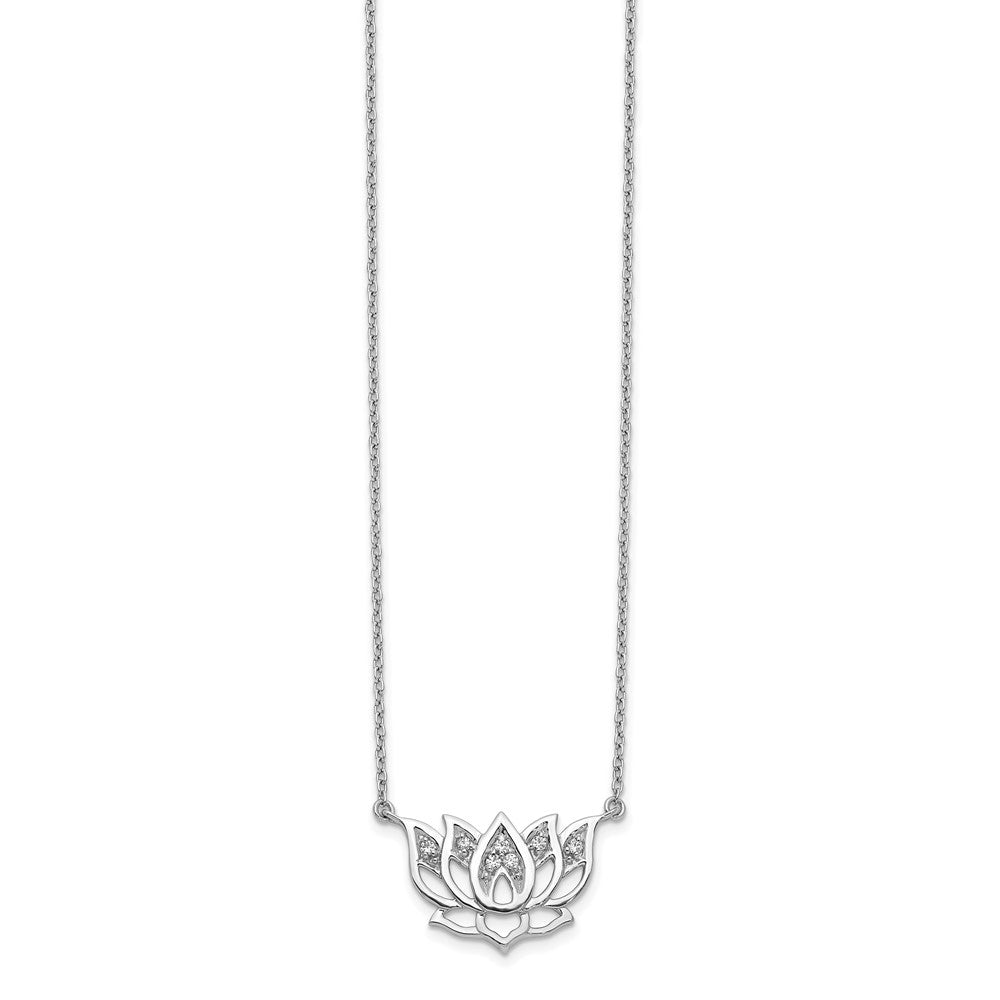 14K Weißgold Echt Diamant Lotus Blume 18 Zoll Halskette