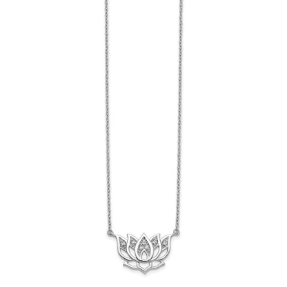 14K Weißgold Echt Diamant Lotus Blume 18 Zoll Halskette