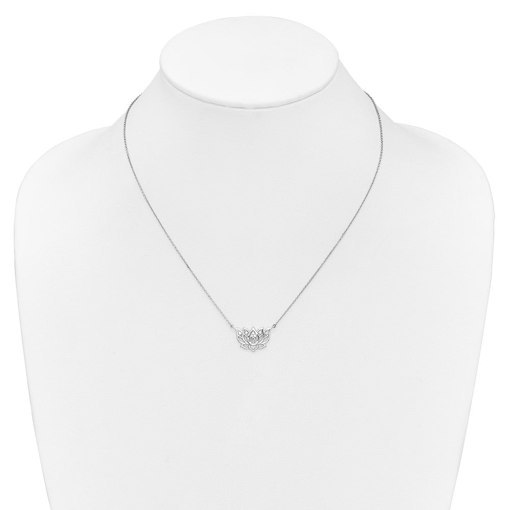 14K Weißgold Echt Diamant Lotus Blume 18 Zoll Halskette