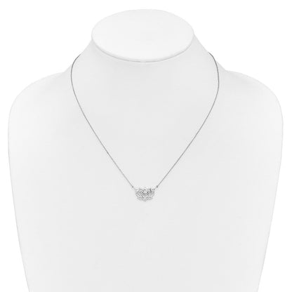 14K Weißgold Echt Diamant Lotus Blume 18 Zoll Halskette