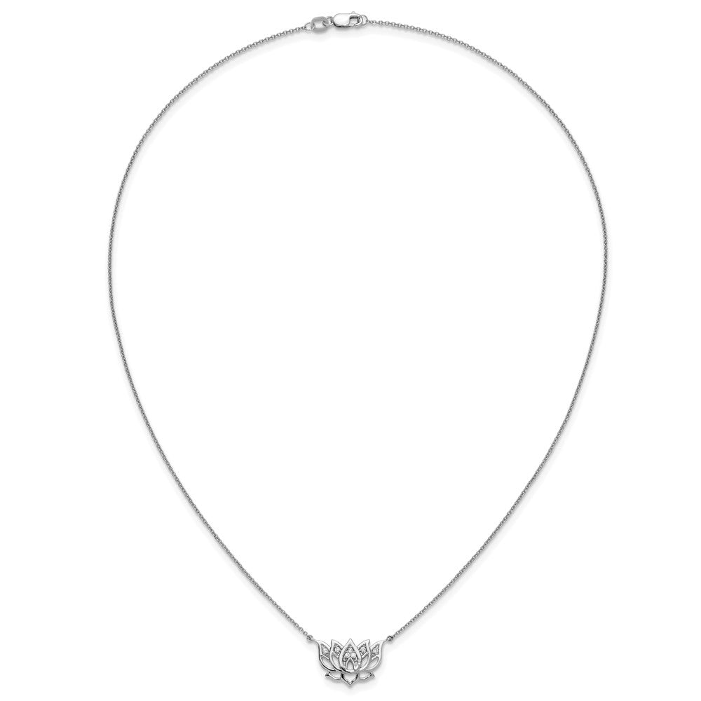 14K Weißgold Echt Diamant Lotus Blume 18 Zoll Halskette