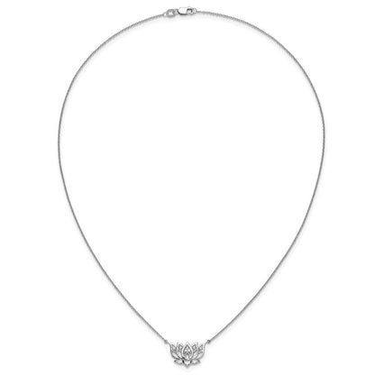 14K Weißgold Echt Diamant Lotus Blume 18 Zoll Halskette