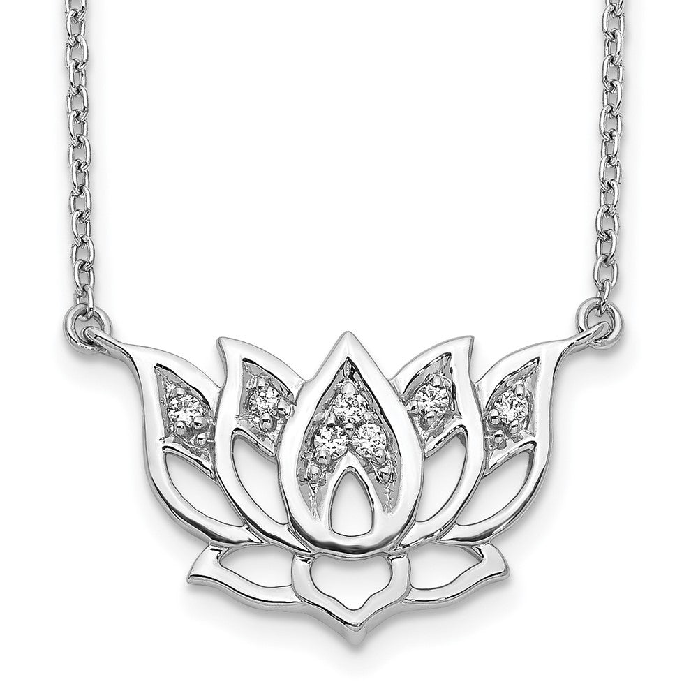 14K Weißgold Echt Diamant Lotus Blume 18 Zoll Halskette