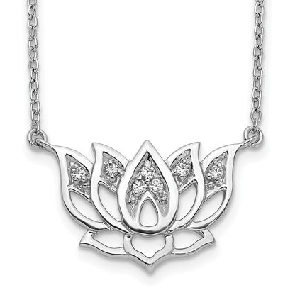 14K Weißgold Echt Diamant Lotus Blume 18 Zoll Halskette