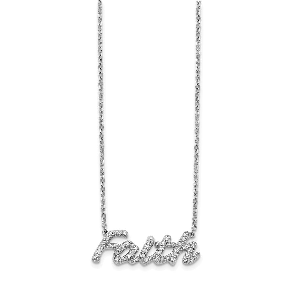 14K Weißgold Echt Diamant Glaube 18 Zoll Halskette