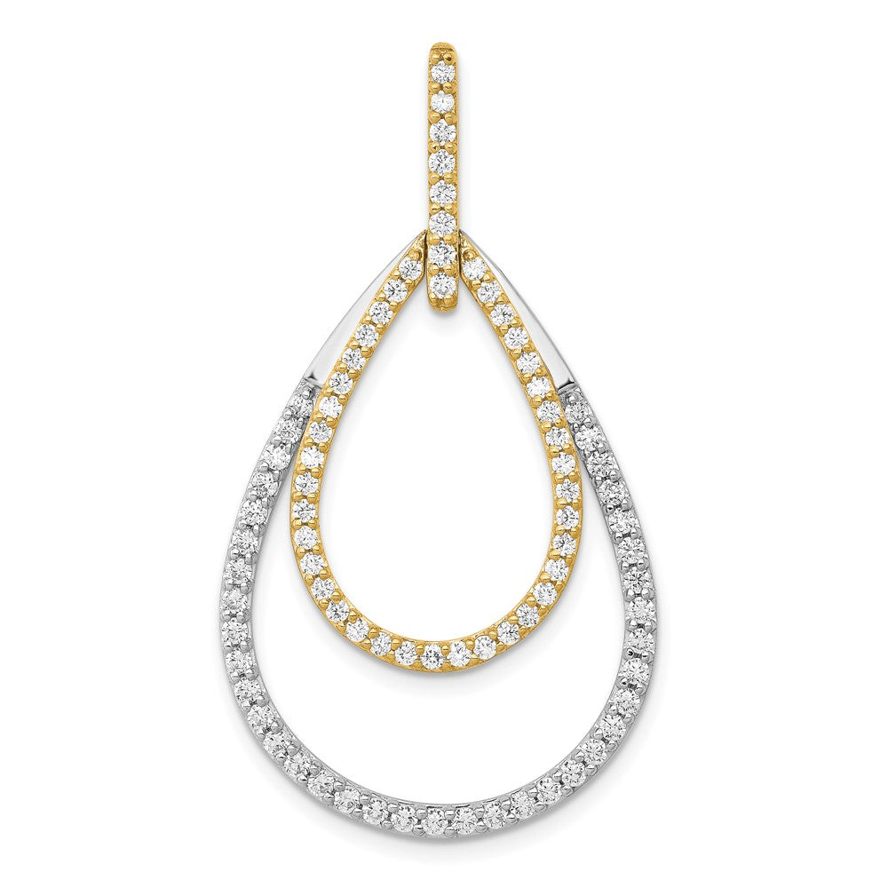 14K Bicolor-Gold Anhänger mit 1 ct. echten Diamanten, doppelte Tropfenform