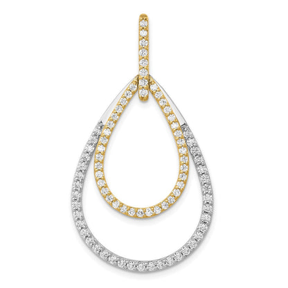 14K Bicolor-Gold Anhänger mit 1 ct. echten Diamanten, doppelte Tropfenform
