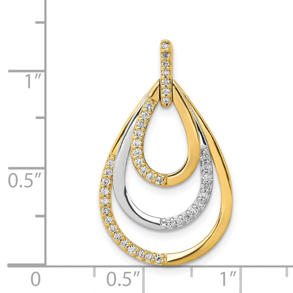 14K Bicolor-Gold Polierter 0,25 ct. Echter Diamant Dreifach-Tropfen-Anhänger