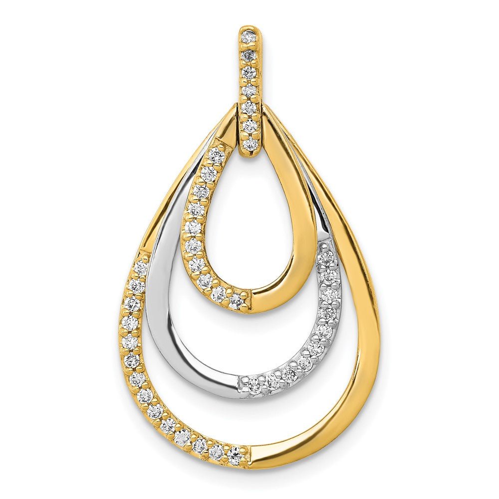 14K Bicolor-Gold Polierter 0,25 ct. Echter Diamant Dreifach-Tropfen-Anhänger