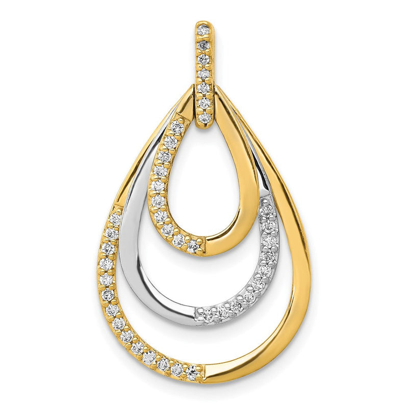 14K Bicolor-Gold Polierter 0,25 ct. Echter Diamant Dreifach-Tropfen-Anhänger