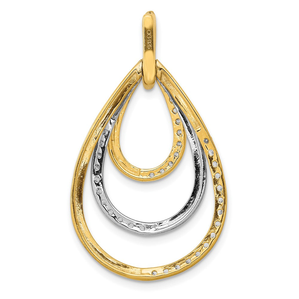 14K Bicolor Gold Polierter Anhänger mit 0,5 ct. echten Diamanten, Dreifach-Tropfen-Design