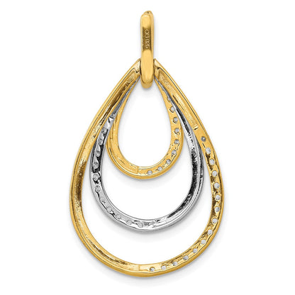 14K Bicolor Gold Polierter Anhänger mit 0,5 ct. echten Diamanten, Dreifach-Tropfen-Design