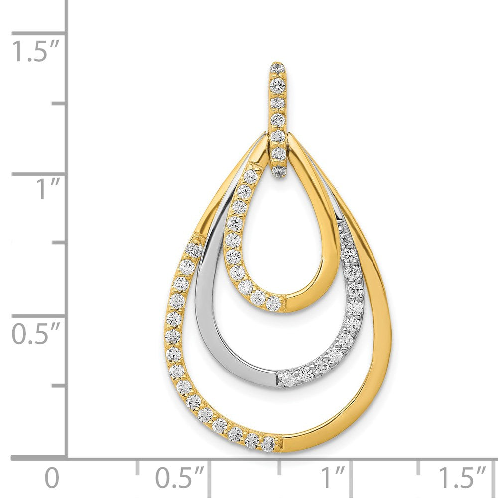 14K Bicolor Gold Polierter Anhänger mit 0,5 ct. echten Diamanten, Dreifach-Tropfen-Design