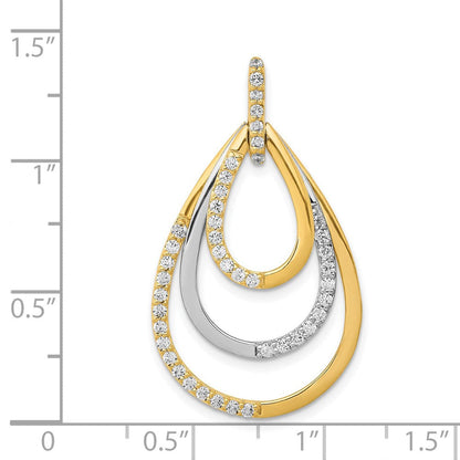 14K Bicolor Gold Polierter Anhänger mit 0,5 ct. echten Diamanten, Dreifach-Tropfen-Design