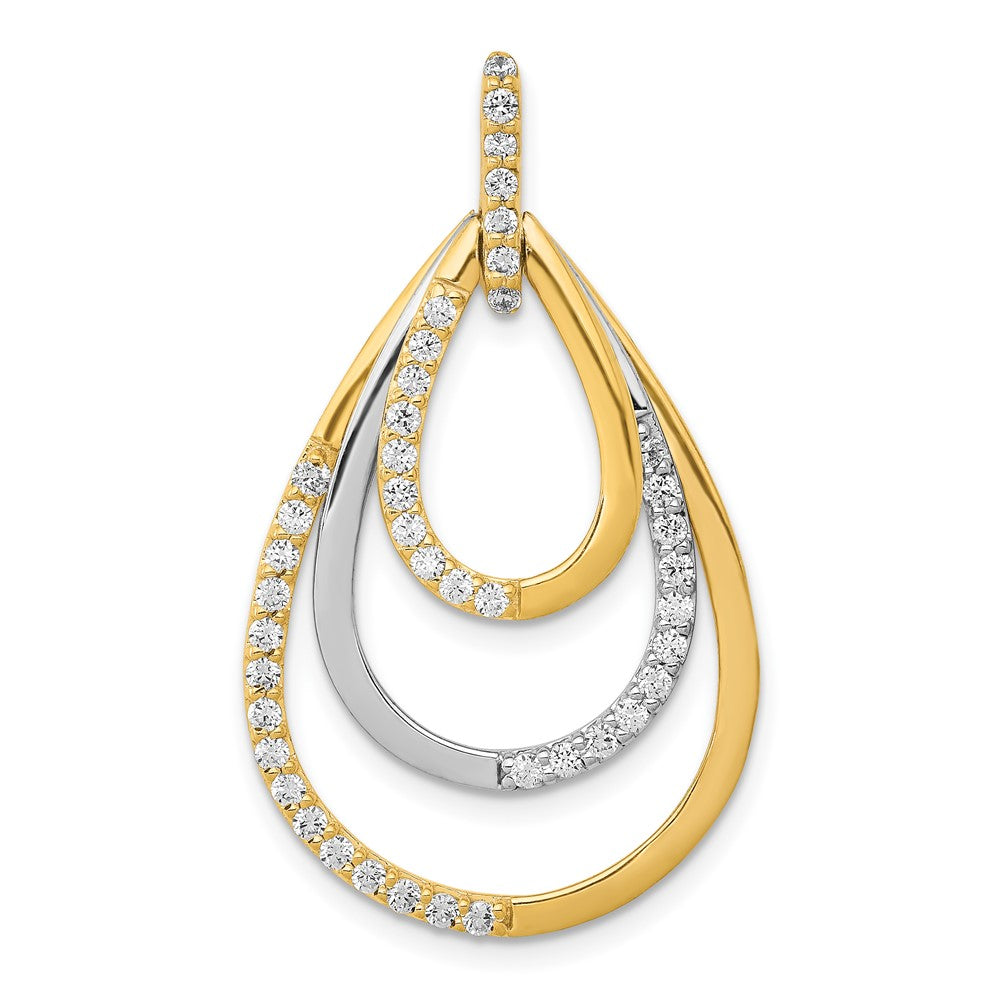 14K Bicolor Gold Polierter Anhänger mit 0,5 ct. echten Diamanten, Dreifach-Tropfen-Design