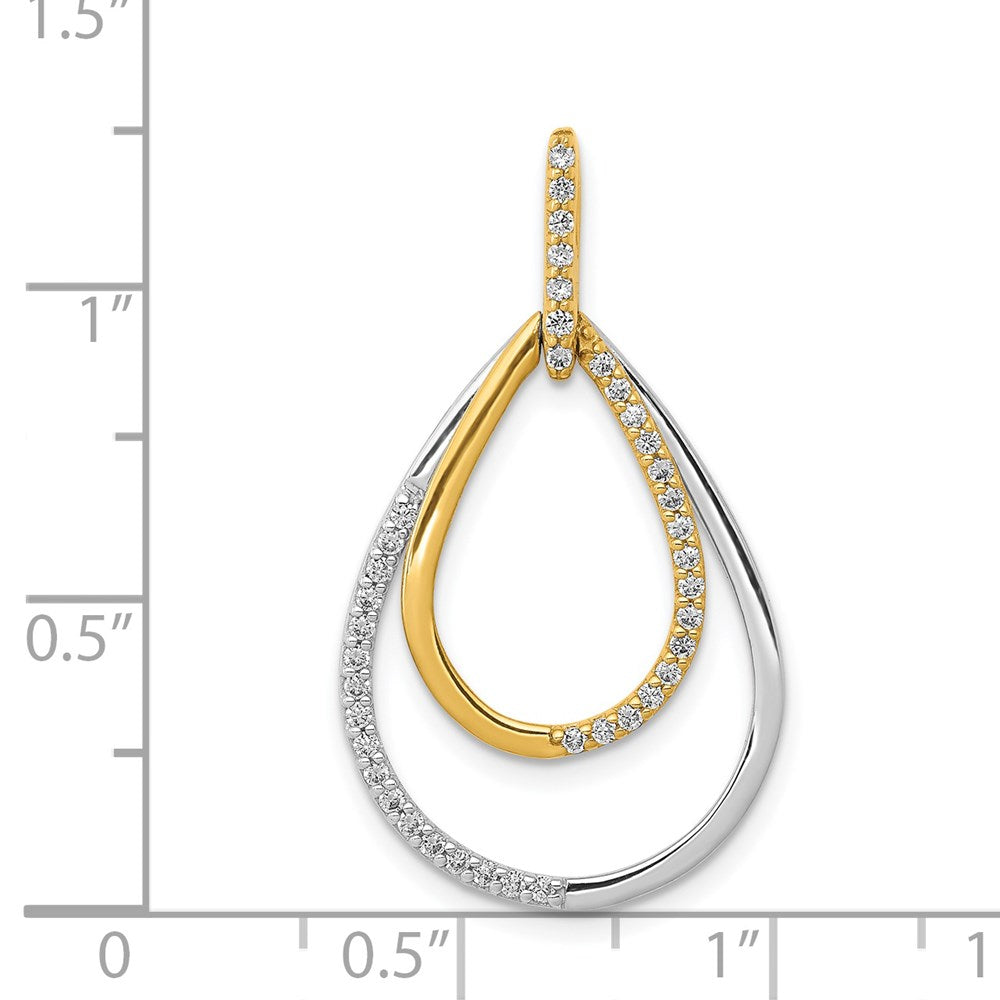 14K Bicolor Gold Polierter Anhänger mit 0,25 ct. echtem Diamant, doppelte Tropfenform
