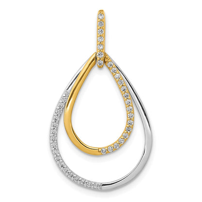 14K Bicolor Gold Polierter Anhänger mit 0,25 ct. echtem Diamant, doppelte Tropfenform