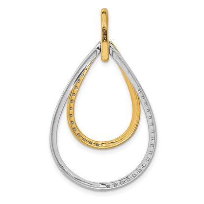 14K Bicolor Gold Polierter Anhänger mit 0,5 ct. echten Diamanten in Doppel-Tropfenform