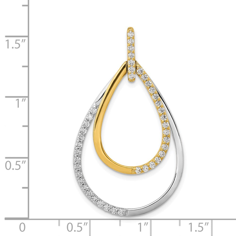 14K Bicolor Gold Polierter Anhänger mit 0,5 ct. echten Diamanten in Doppel-Tropfenform