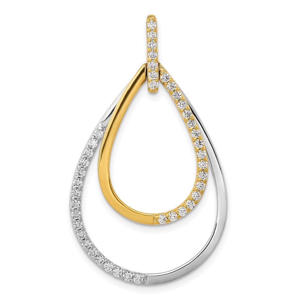 14K Bicolor Gold Polierter Anhänger mit 0,5 ct. echten Diamanten in Doppel-Tropfenform