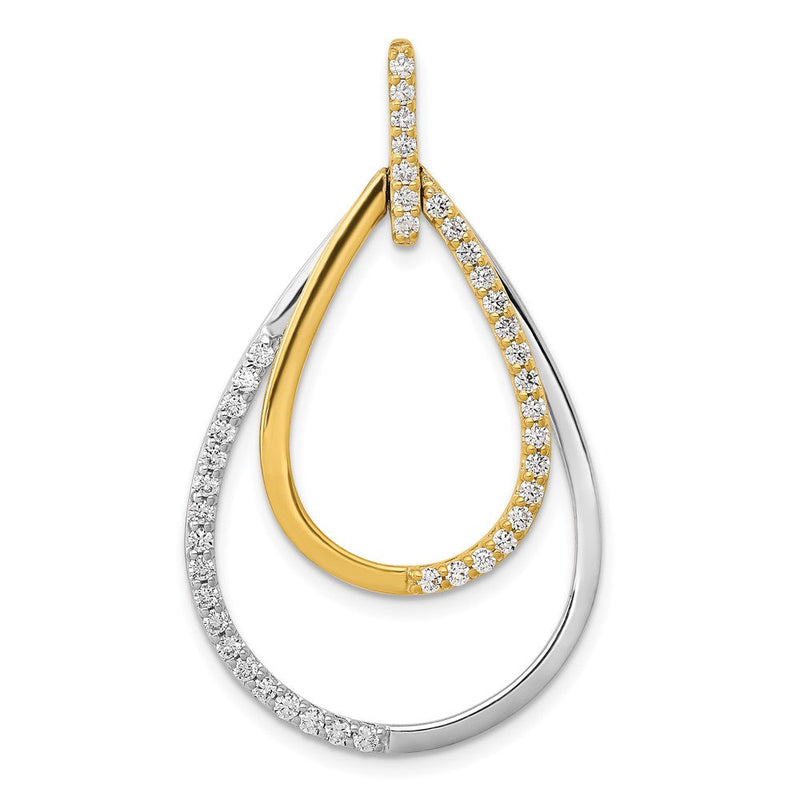 14K Bicolor Gold Polierter Anhänger mit 0,5 ct. echten Diamanten in Doppel-Tropfenform