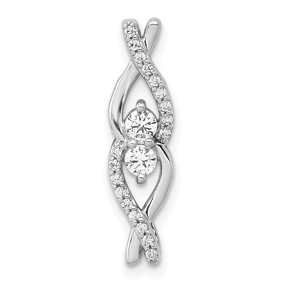 14K Weißgold 1/4ct. Echt Diamant Fantasie Poliert Gedreht Kette Anhänger