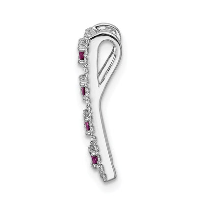 14K Weißgold Echt Diamant &.24 Rubin Fantasie Rechteck Kette Anhänger