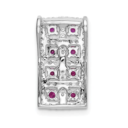 14K Weißgold Echt Diamant &.24 Rubin Fantasie Rechteck Kette Anhänger