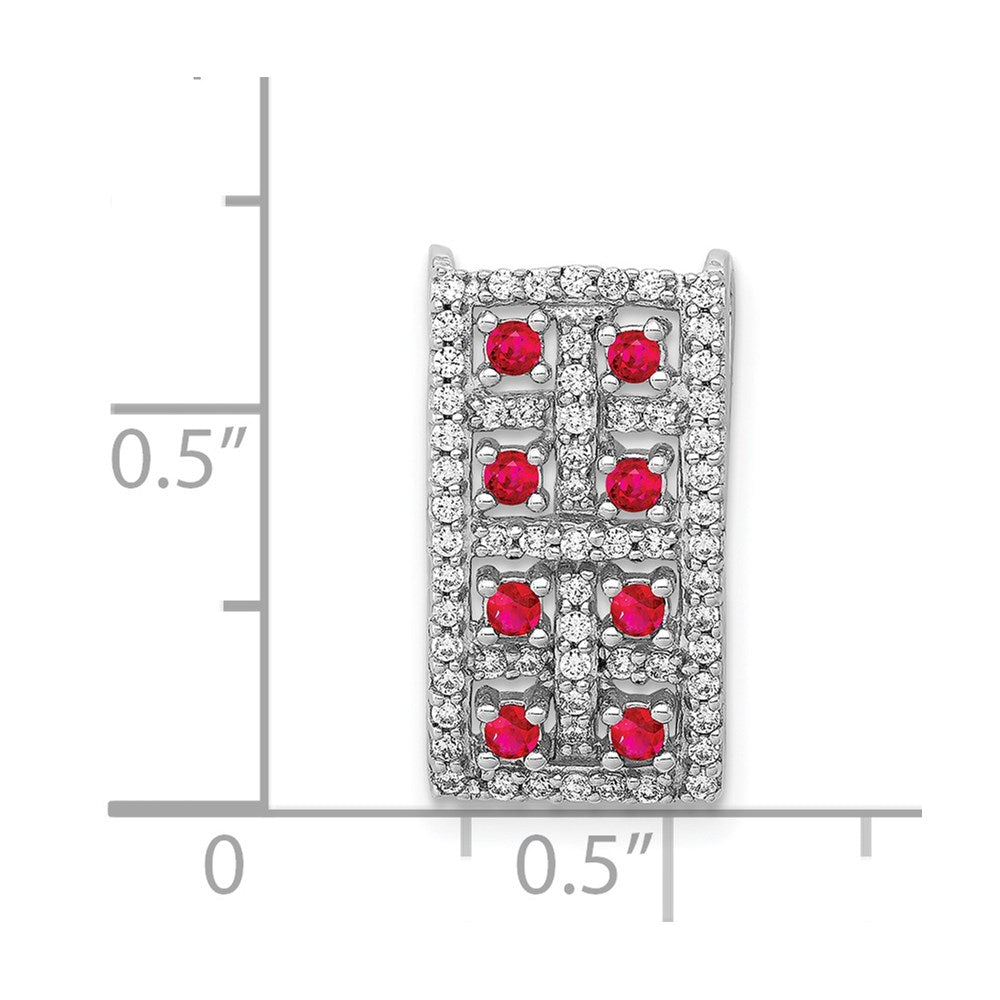 14K Weißgold Echt Diamant &.24 Rubin Fantasie Rechteck Kette Anhänger