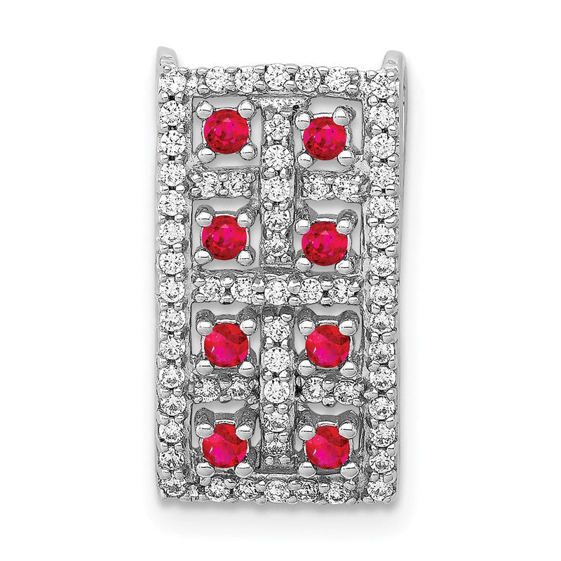 14K Weißgold Echt Diamant &.24 Rubin Fantasie Rechteck Kette Anhänger