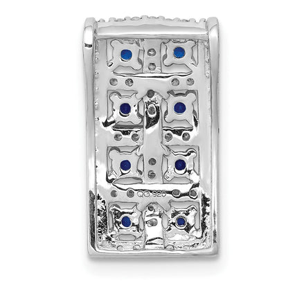 14 K Weißgold Rechteck-Anhänger mit echtem Diamant und Saphir, fantasievoll