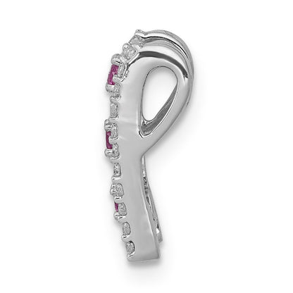 14K Weißgold Echt Diamant &.09 Rubin Fantasie Kette Anhänger
