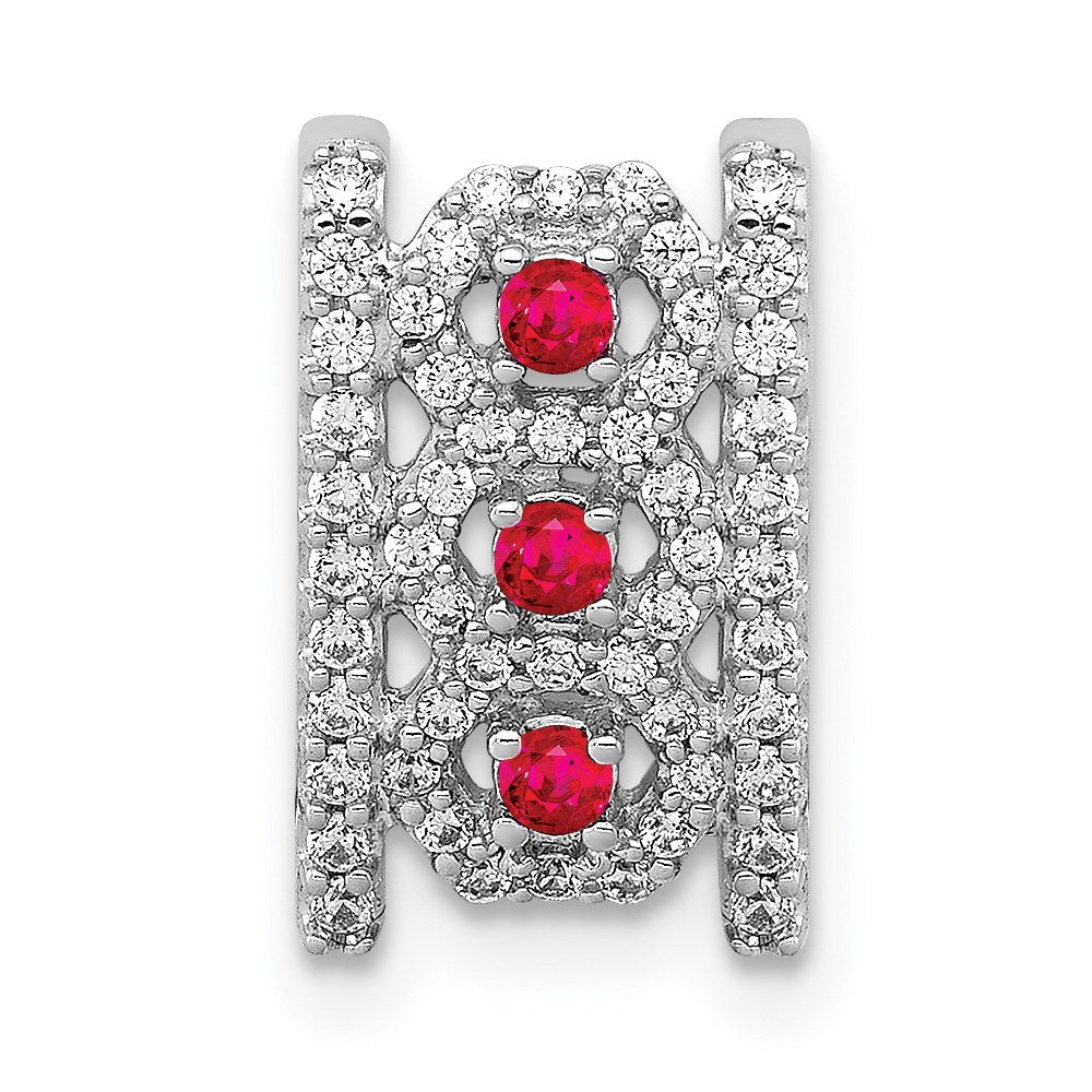 14K Weißgold Echt Diamant &.09 Rubin Fantasie Kette Anhänger