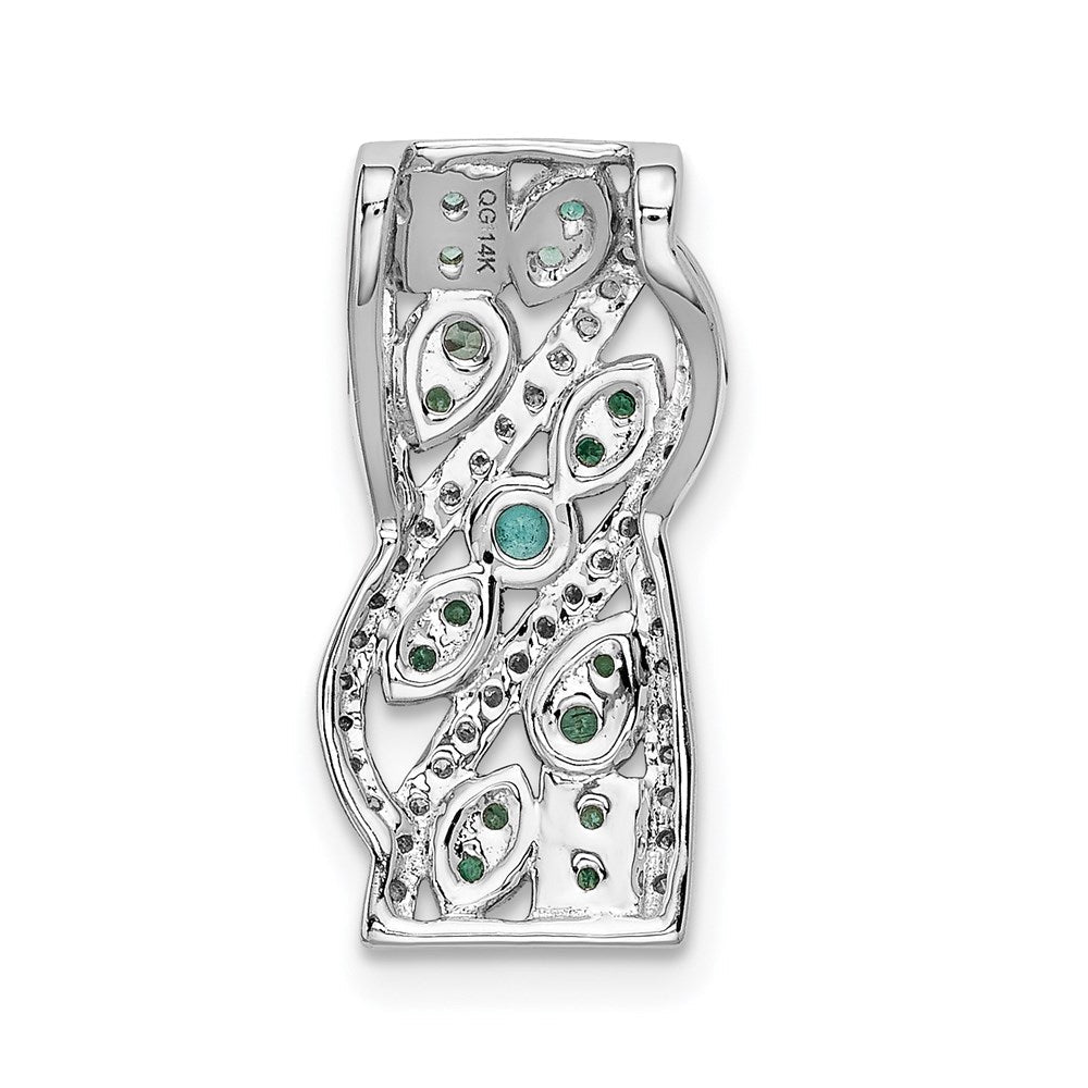 14K Weißgold Anhänger mit echtem Diamant und Smaragd, Fantasie-Design
