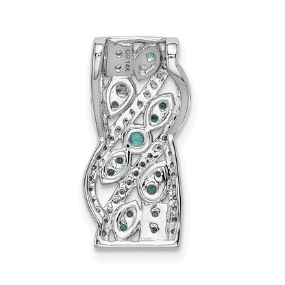 14K Weißgold Anhänger mit echtem Diamant und Smaragd, Fantasie-Design
