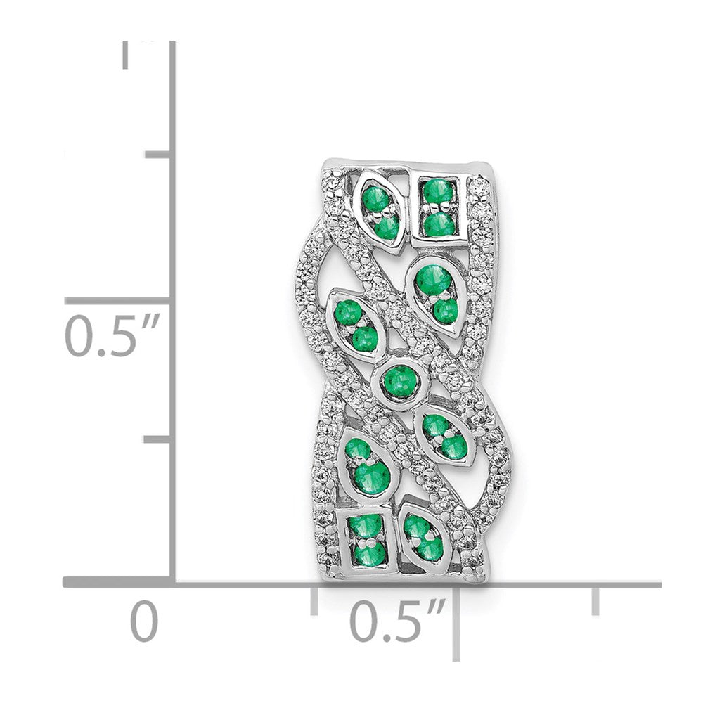 14K Weißgold Anhänger mit echtem Diamant und Smaragd, Fantasie-Design