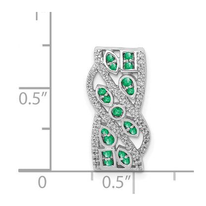 14K Weißgold Anhänger mit echtem Diamant und Smaragd, Fantasie-Design