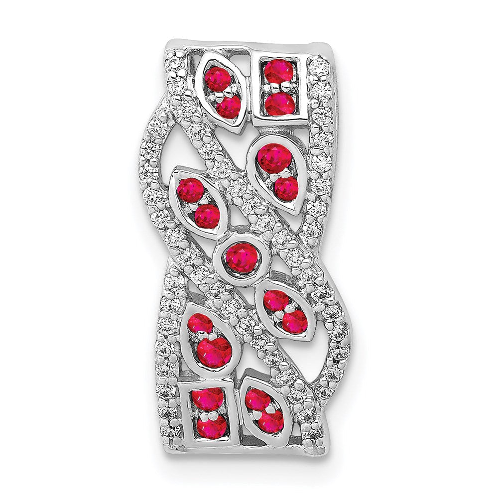 14K Weißgold Echt Diamant &.30 Rubin Fantasie Kette Anhänger