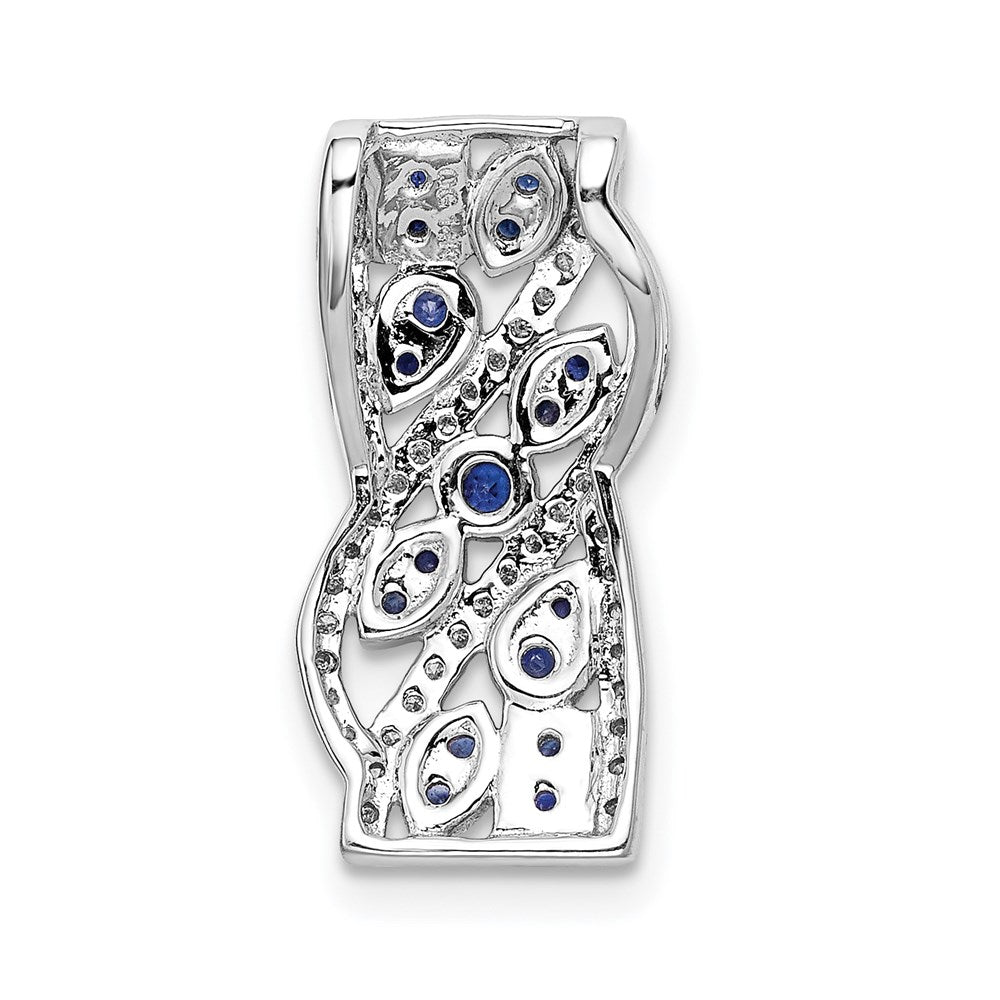 14K Weißgold 1/5ct. Echt Diamant &.3 Saphir Fantasie Kette Anhänger