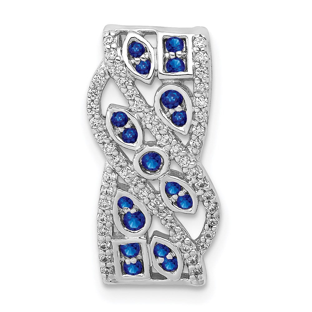 14K Weißgold 1/5ct. Echt Diamant &.3 Saphir Fantasie Kette Anhänger