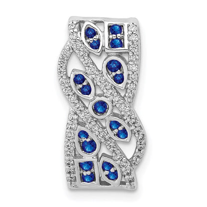 14K Weißgold 1/5ct. Echt Diamant &.3 Saphir Fantasie Kette Anhänger