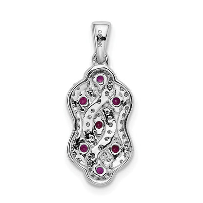 14K Weißgold Anhänger mit 0,25 ct. echtem Diamant und 0,32 ct. Rubin, Fancy-Twist-Design