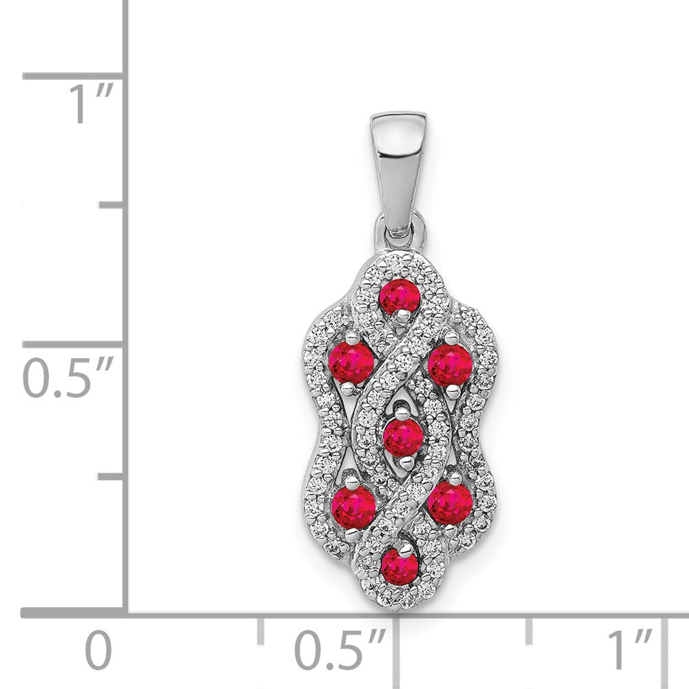 14K Weißgold Anhänger mit 0,25 ct. echtem Diamant und 0,32 ct. Rubin, Fancy-Twist-Design