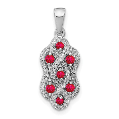 14K Weißgold Anhänger mit 0,25 ct. echtem Diamant und 0,32 ct. Rubin, Fancy-Twist-Design
