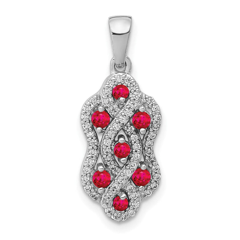 14K Weißgold Anhänger mit 0,25 ct. echtem Diamant und 0,32 ct. Rubin, Fancy-Twist-Design