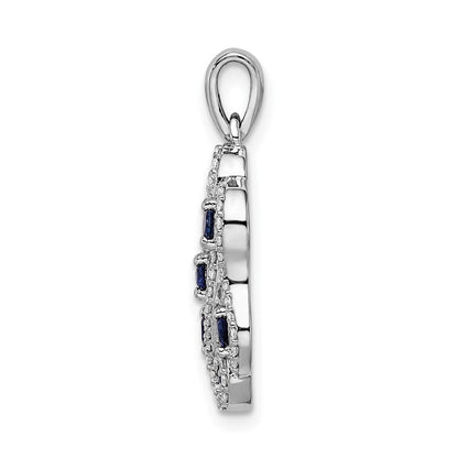 14K Weißgold Anhänger mit echtem Diamant und Saphir, verschlungenes Fantasiedesign