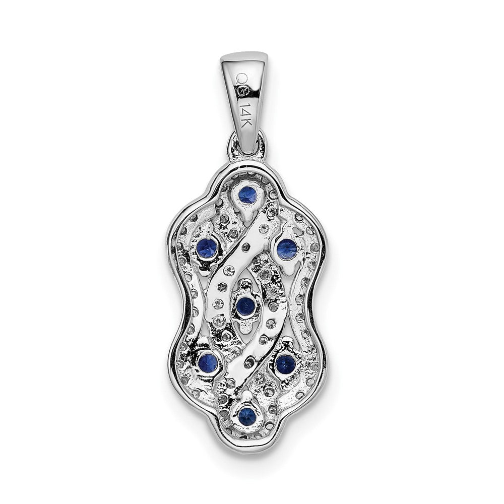 14K Weißgold Anhänger mit echtem Diamant und Saphir, verschlungenes Fantasiedesign